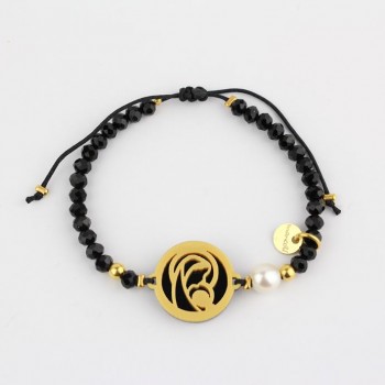 Virgen Madre. Pulsera Medalla. Negro