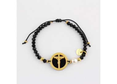 Cristo. Pulsera Medalla. Negro