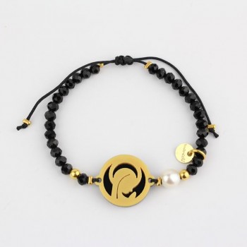 Virgen Niña. Pulsera Medalla. Negro