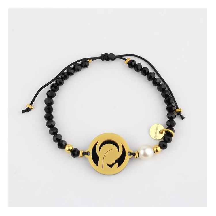 Virgen Niña. Pulsera Medalla. Negro