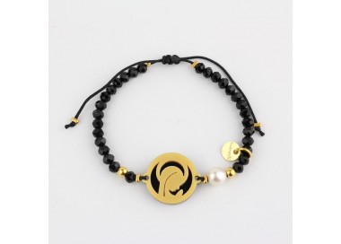 Virgen Niña. Pulsera Medalla. Negro