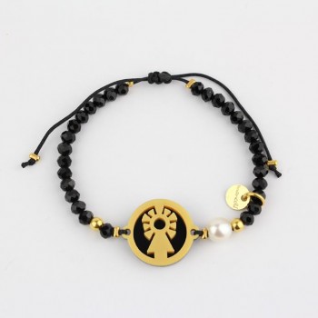 Virgen del Pilar. Pulsera Medalla. Negro