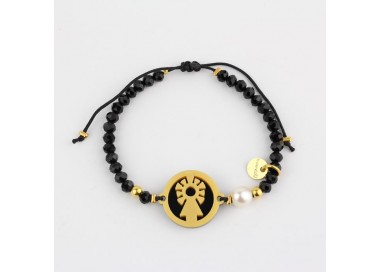 Virgen del Pilar. Pulsera Medalla. Negro