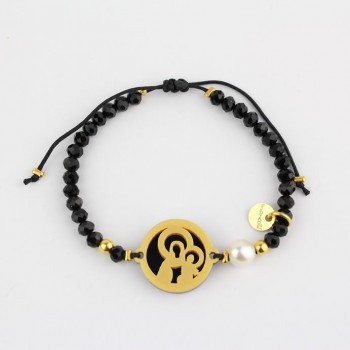 Virgen del Carmen. Pulsera Medalla. Negro