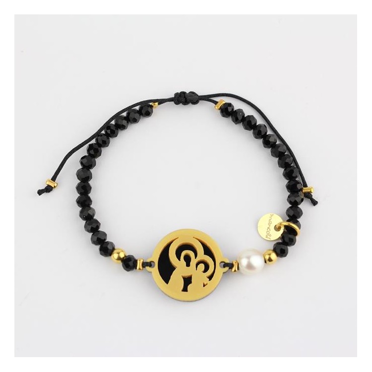Virgen del Carmen. Pulsera Medalla. Negro
