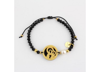 Virgen del Carmen. Pulsera Medalla. Negro