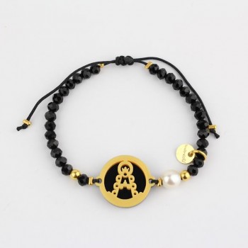Virgen del Rocío. Pulsera Medalla. Negro