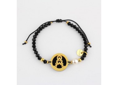 Virgen del Rocío. Pulsera Medalla. Negro