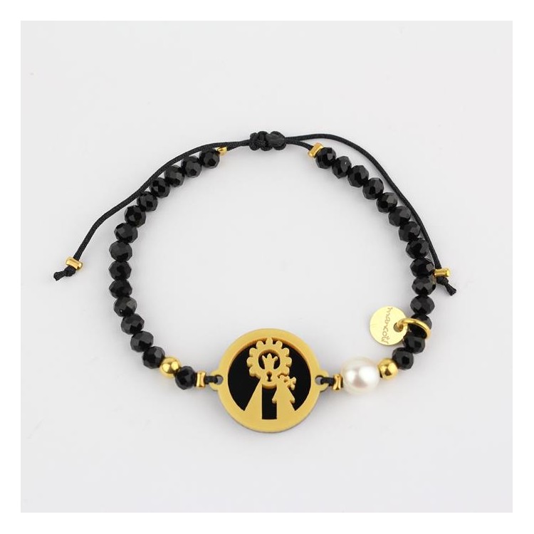 Virgen de los Desamparados. Pulsera Medalla. Negro