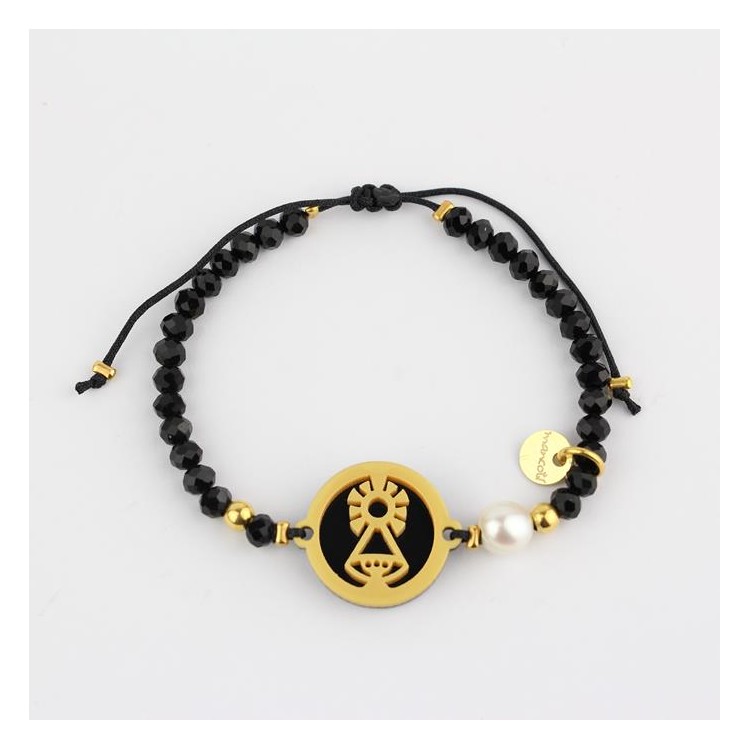 Virgen de Covadonga. Pulsera Medalla. Negro