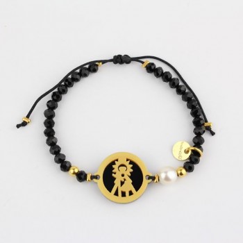 Virgen de Guadalupe española. Pulsera Medalla. Negro