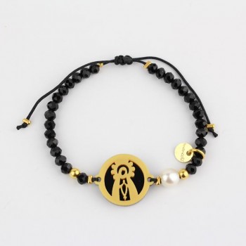 Virgen de la Soledad. Pulsera Medalla. Negro