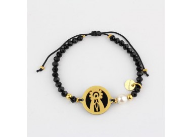 Virgen de la Soledad. Pulsera Medalla. Negro