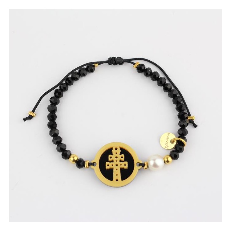 Cruz de Caravaca. Pulsera Medalla. Negro