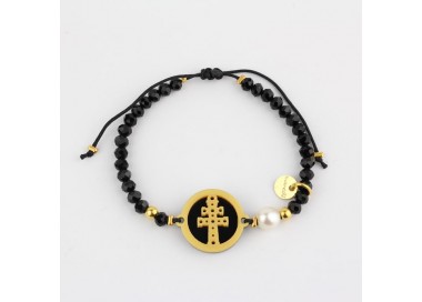 Cruz de Caravaca. Pulsera Medalla. Negro