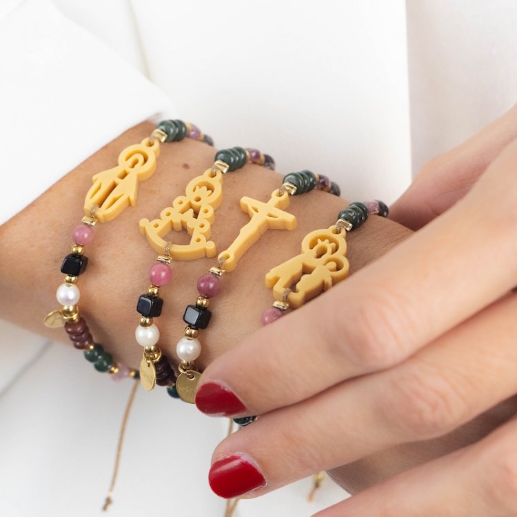 Virgen María. Pulsera Mix Dorada
