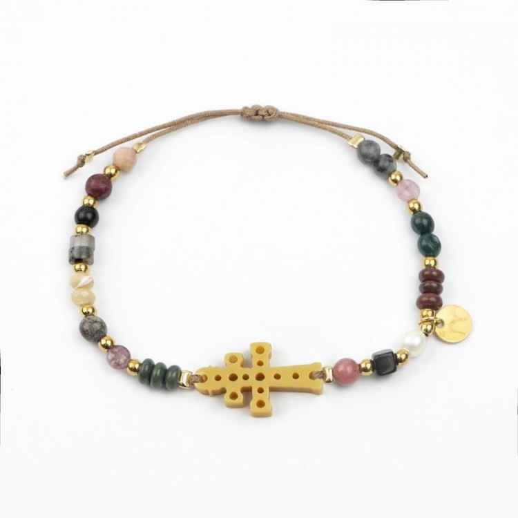 Cruz de Caravaca. Pulsera Mix Dorada