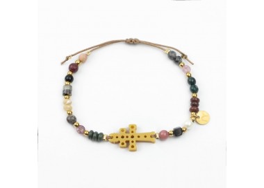 Cruz de Caravaca. Pulsera Mix Dorada