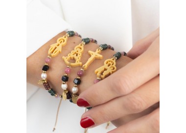 Virgen de Lourdes. Pulsera Mix Dorada
