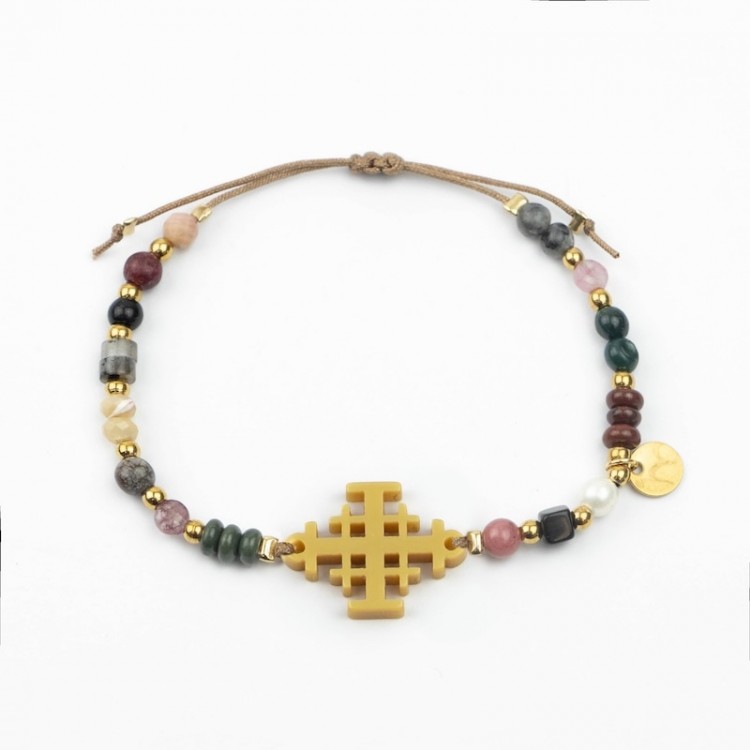 Cruz de Jerusalén. Pulsera Mix Dorada