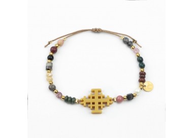 Cruz de Jerusalén. Pulsera Mix Dorada