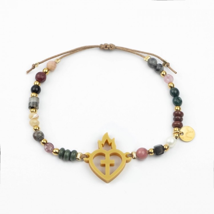 Sagrado Corazón de Jesús. Pulsera Mix Dorada