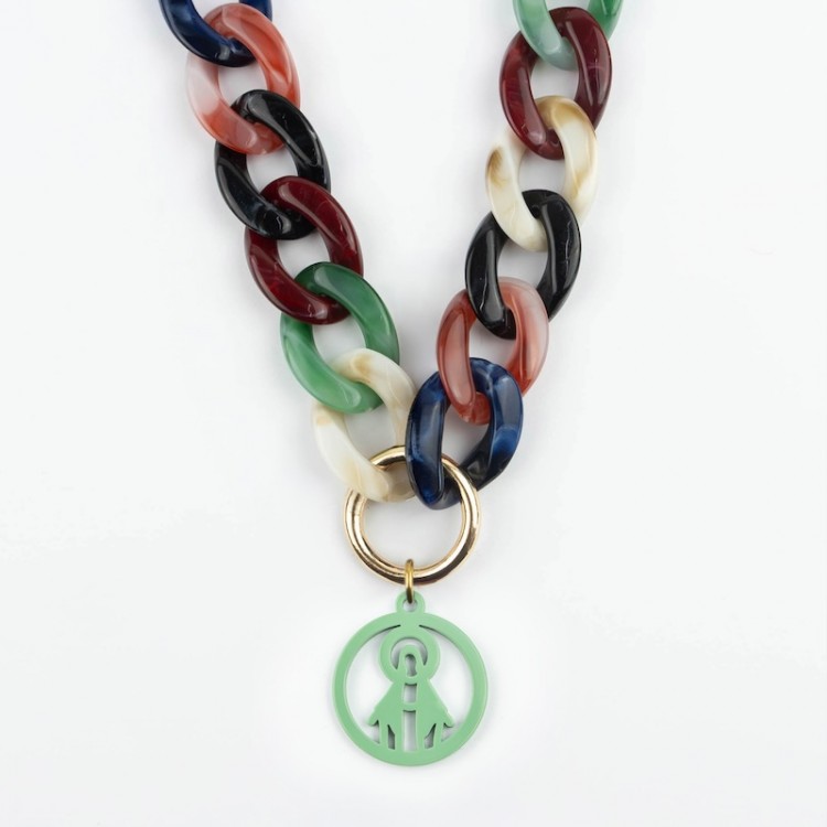 Virgen Milagrosa. Collar Eslabones Acrílicos