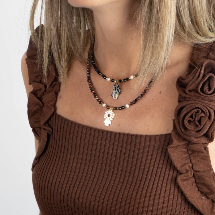 Virgen Madre. Gargantilla Piedra y Perla Carey