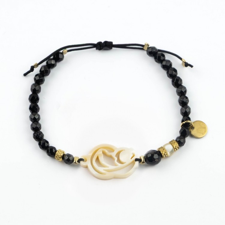 Virgen Madre. Pulsera Ónix Facetado Nácar