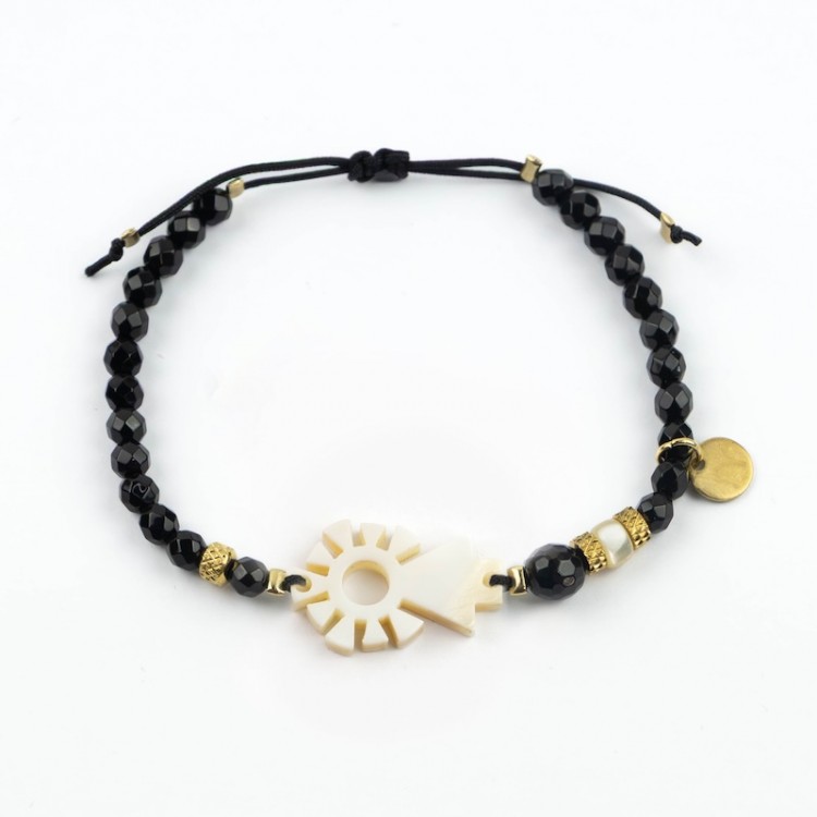 Virgen del Pilar. Pulsera Ónix Facetado Nácar