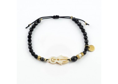 Virgen Milagrosa. Pulsera Ónix Facetado Nácar