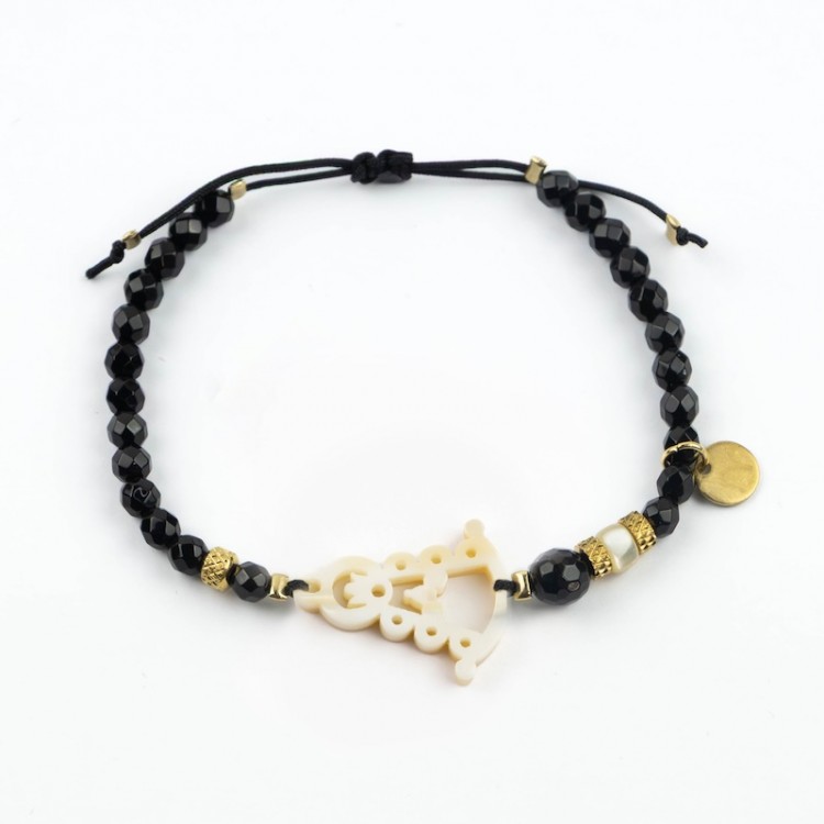 Virgen del Rocío. Pulsera Ónix Facetado Nácar