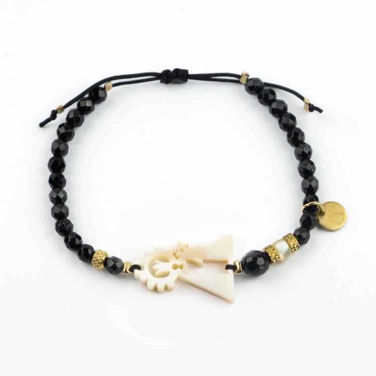 Virgen de los Desamparados. Pulsera Ónix Facetado Nácar