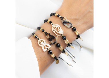 Virgen de Covadonga. Pulsera Ónix Facetado Nácar