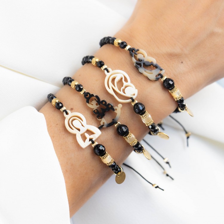 San Judas. Pulsera Ónix Facetado Nácar