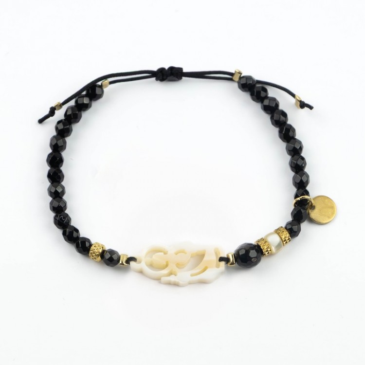 San Judas. Pulsera Ónix Facetado Nácar