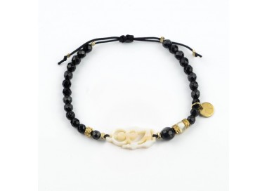 San Judas. Pulsera Ónix Facetado Nácar