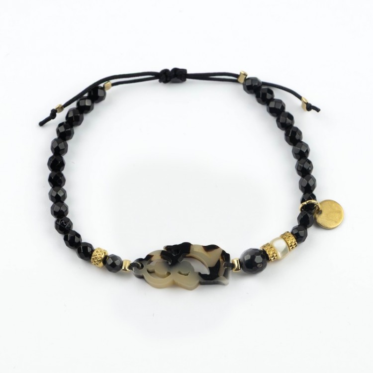 San Judas. Pulsera Ónix Facetado Carey