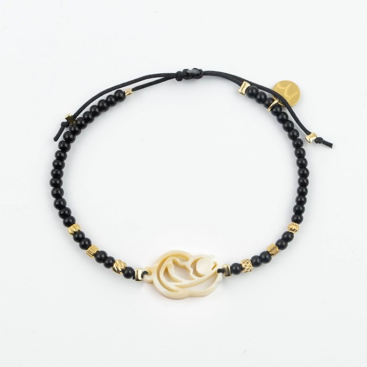 Virgen Madre. Pulsera Mini Ónix y Acero