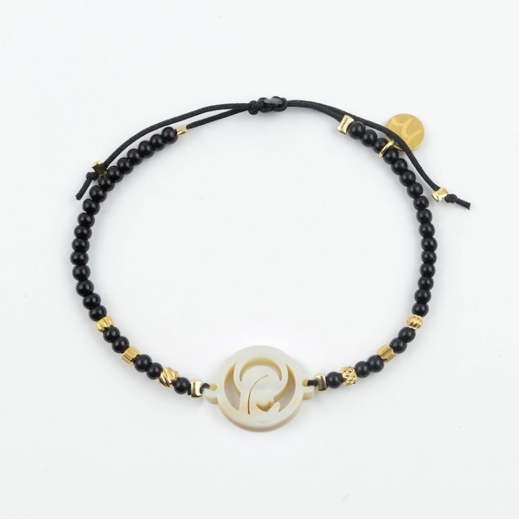 Virgen Niña. Pulsera Mini Ónix y Acero