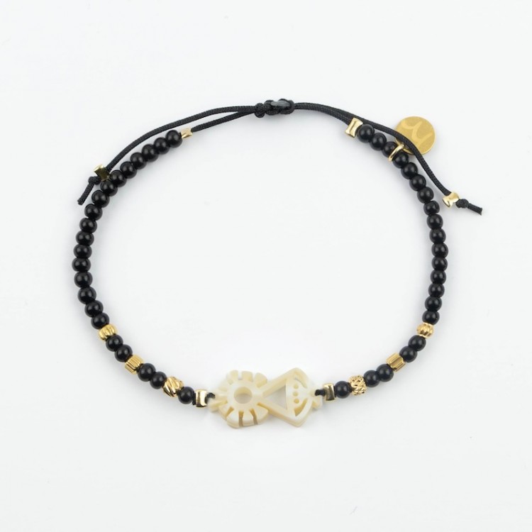Virgen de Covadonga. Pulsera Mini Ónix y Acero