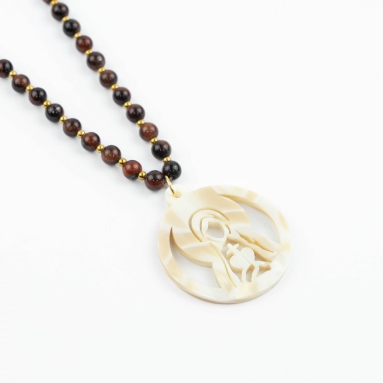Inmaculado Corazón de María. Collar Piedra y Acero Nácar