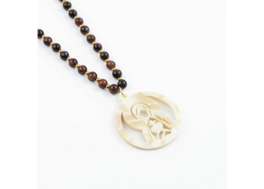 Inmaculado Corazón de María. Collar Piedra y Acero Nácar
